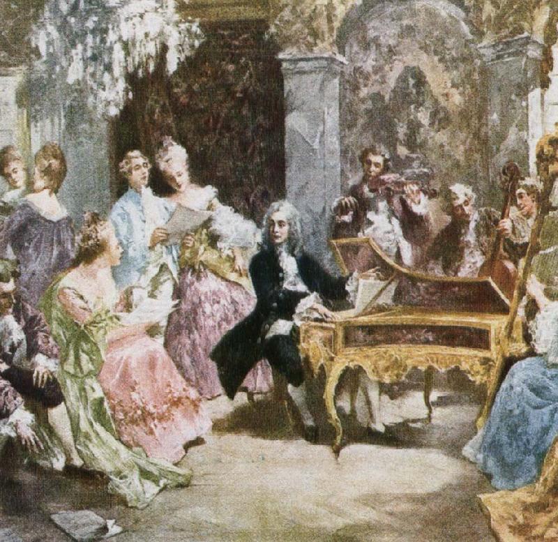 wolfgang amadeus mozart a romantic impression depicting handel making music at the keyboard with his friends. china oil painting image